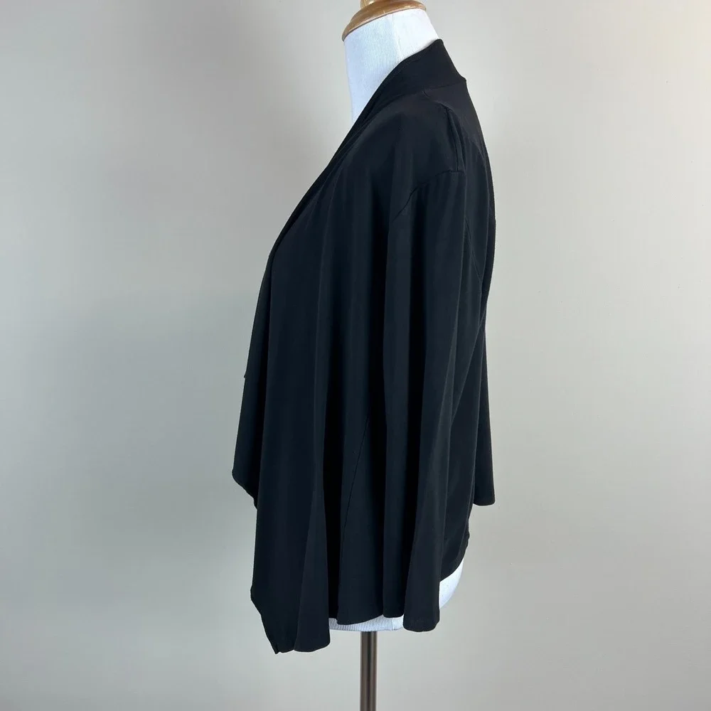Bamboo by Creation Cardigan Topper Womens Medium Black Draped Open‎ 3/4 Sleeve M